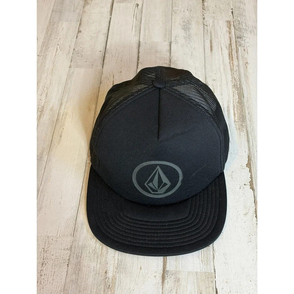 Men’s Black Solid Mesh Snap Back Trucker Hat Adjustable 0/S  Volcolm